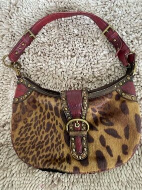 Nine West Leopard Print Shoulder Bag with Red Accents